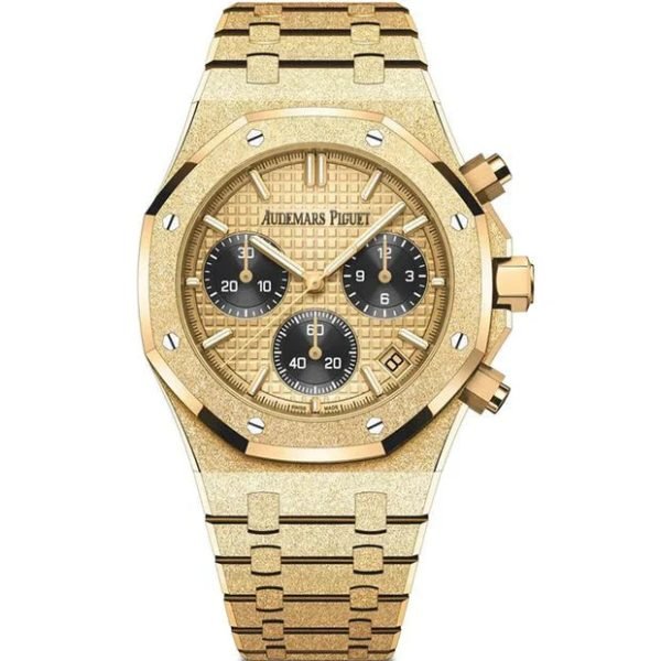 AS Piguet Royal Oak Chronograph Frosted Yellow Gold Black Subdials Reference # 26240BA.GG.1324BA.01