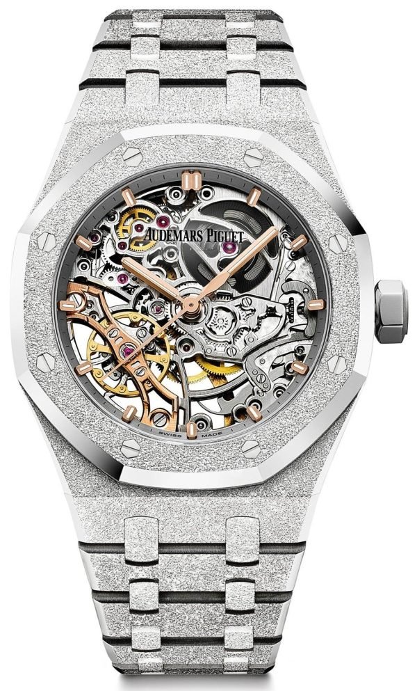 AS Piguet ROYAL OAK DOUBLE BALANCE WHEEL OPENWORKED Frosted Skeleton 37mm (Ref # 15466BC.GG.1259BC.01)