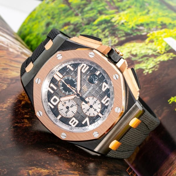 AS Piguet Royal Oak Offshore Selfwinding Chronograph/ Stainless Steel/ Black Dial/ White Sub-Dial/ Rose Gold Bezel (Ref#26405NR.OO.A002CA.01) - Image 5