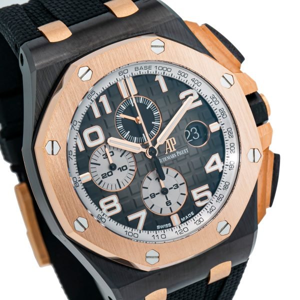 AS Piguet Royal Oak Offshore Selfwinding Chronograph/ Stainless Steel/ Black Dial/ White Sub-Dial/ Rose Gold Bezel (Ref#26405NR.OO.A002CA.01) - Image 2