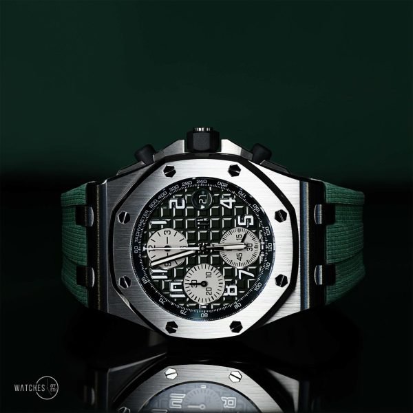 AS Piguet Royal Oak Offshore Selfwinding Chronograph / Stainless Steel/ Green Strap/ Green Dial / White Sub-Dials/ Green Ceramic Bezel (Ref#26405CE.OO.A056CA.01) - Image 2