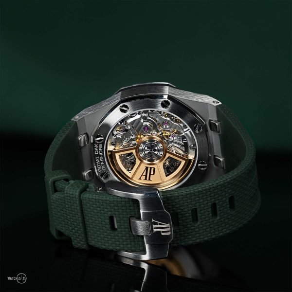 AS Piguet Royal Oak Offshore Selfwinding Chronograph / Stainless Steel/ Green Strap/ Green Dial / White Sub-Dials/ Green Ceramic Bezel (Ref#26405CE.OO.A056CA.01) - Image 3