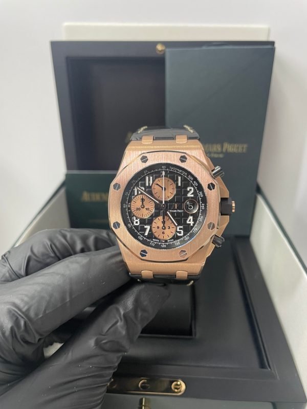 AS Piguet Royal Oak Offshore Selfwinding Chronograph / Rose Gold/ Black Dial/ Rose Sub-Dials/ Ceramic Bezel (Ref#26470OR.OO.A002CR.02) - Image 9