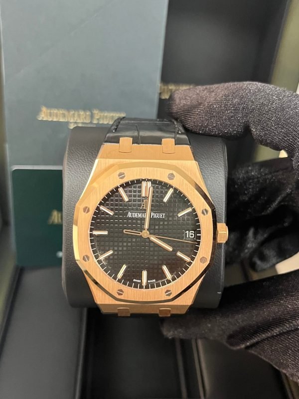 AS Piguet Royal Oak Selfwinding/ Rose Gold/ Black Dial/ Black Leather Strap (Ref#15500OR.OO.D002CR.01) - Image 10