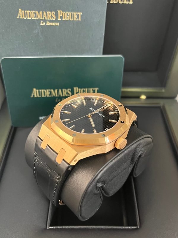 AS Piguet Royal Oak Selfwinding/ Rose Gold/ Black Dial/ Black Leather Strap (Ref#15500OR.OO.D002CR.01) - Image 11