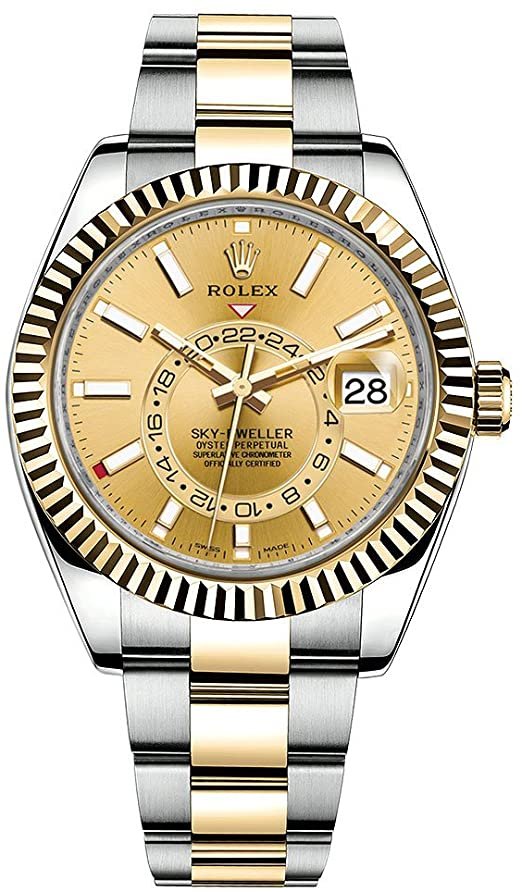 R Sky-Dweller Two-Tone Stainless Steel – Yellow Gold Champagne Index Dial – Oyster Bracelet (Ref# 326933)