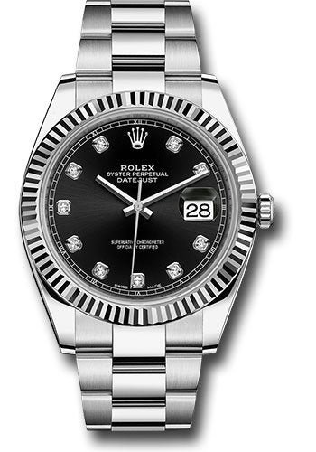 R Steel and White Gold Rolesor Datejust 41 Watch – Fluted Bezel – Black Diamond Dial – Oyster Bracelet 126334