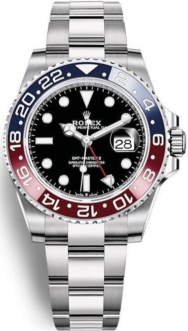 R Steel GMT-Master II 40 Watch – Blue And Red Pepsi Bezel – Black Dial – Oyster Bracelet (Ref# 126710BLRO)