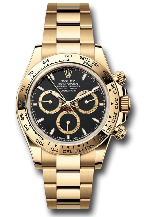 R Yellow Gold Black Index Dial Daytona Oyster Bracelet 126508