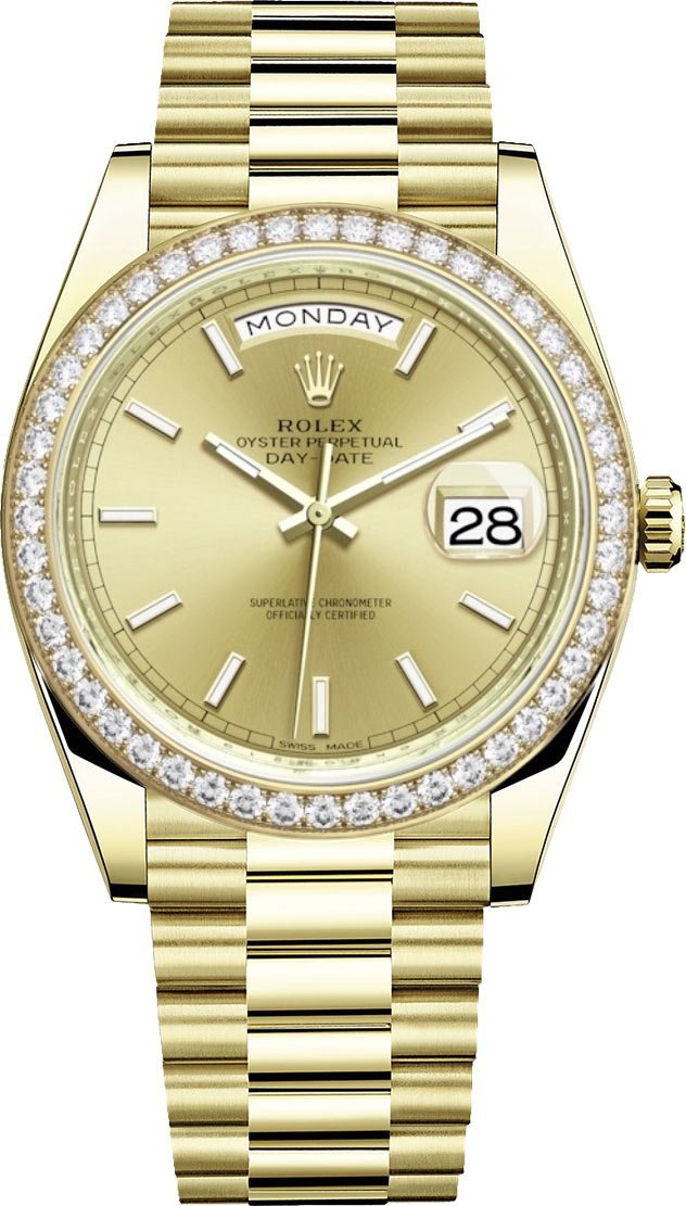 R Yellow Gold Day-Date 40 Watch – Yellow Gold Bezel – Champagne Index Dial – President Bracelet ( Ref# 228348RBR)