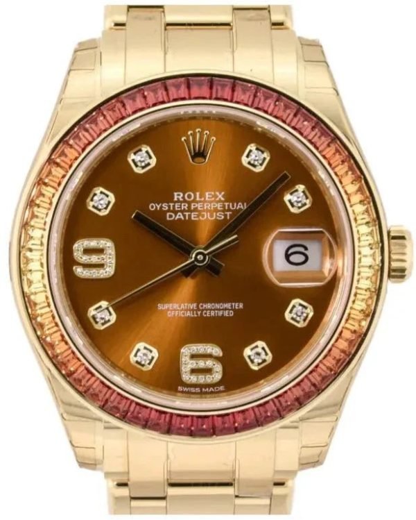 R Yellow Gold Orange Diamond Dial and Diamond Bezel Pearlmaster Datejust (Reference # 86348SAJOR)