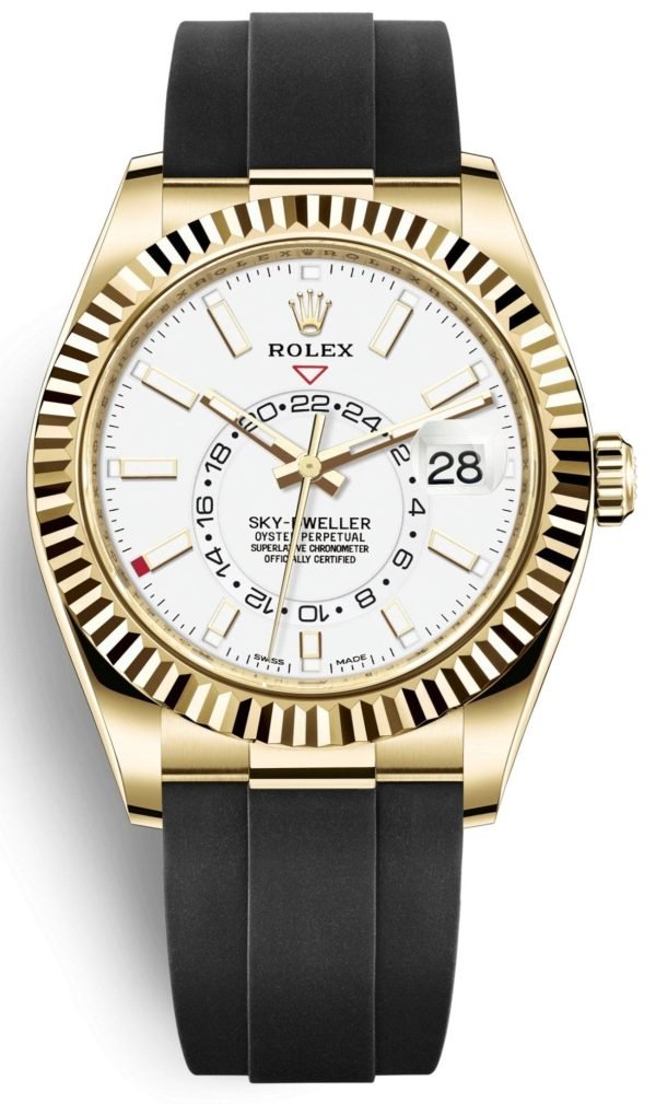 R Yellow Gold Sky-Dweller Watch - White Index Dial - Oysterflex Bracelet (Ref# 326238)