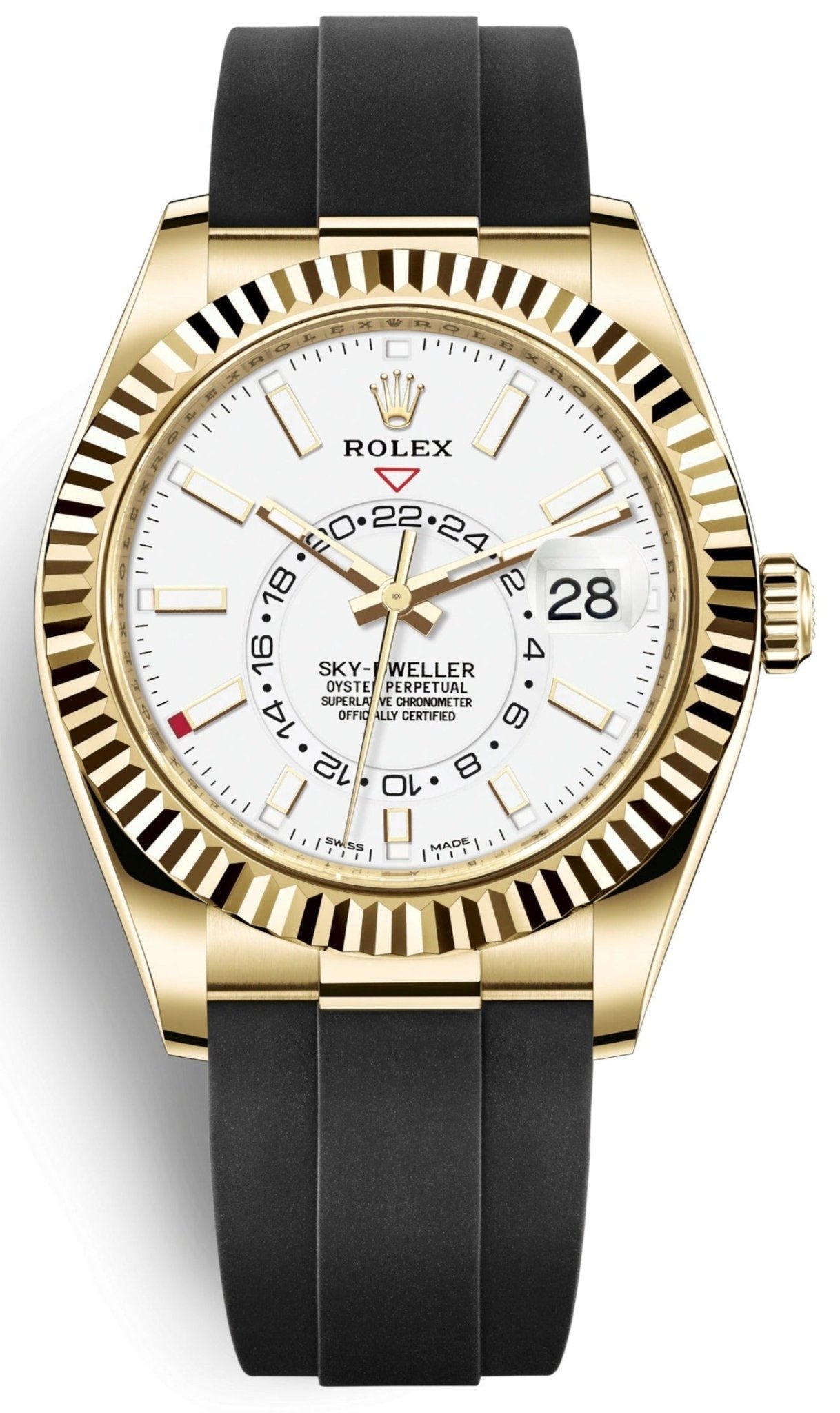 R Yellow Gold Sky-Dweller Watch – White Index Dial – Oysterflex Bracelet (Ref# 326238)